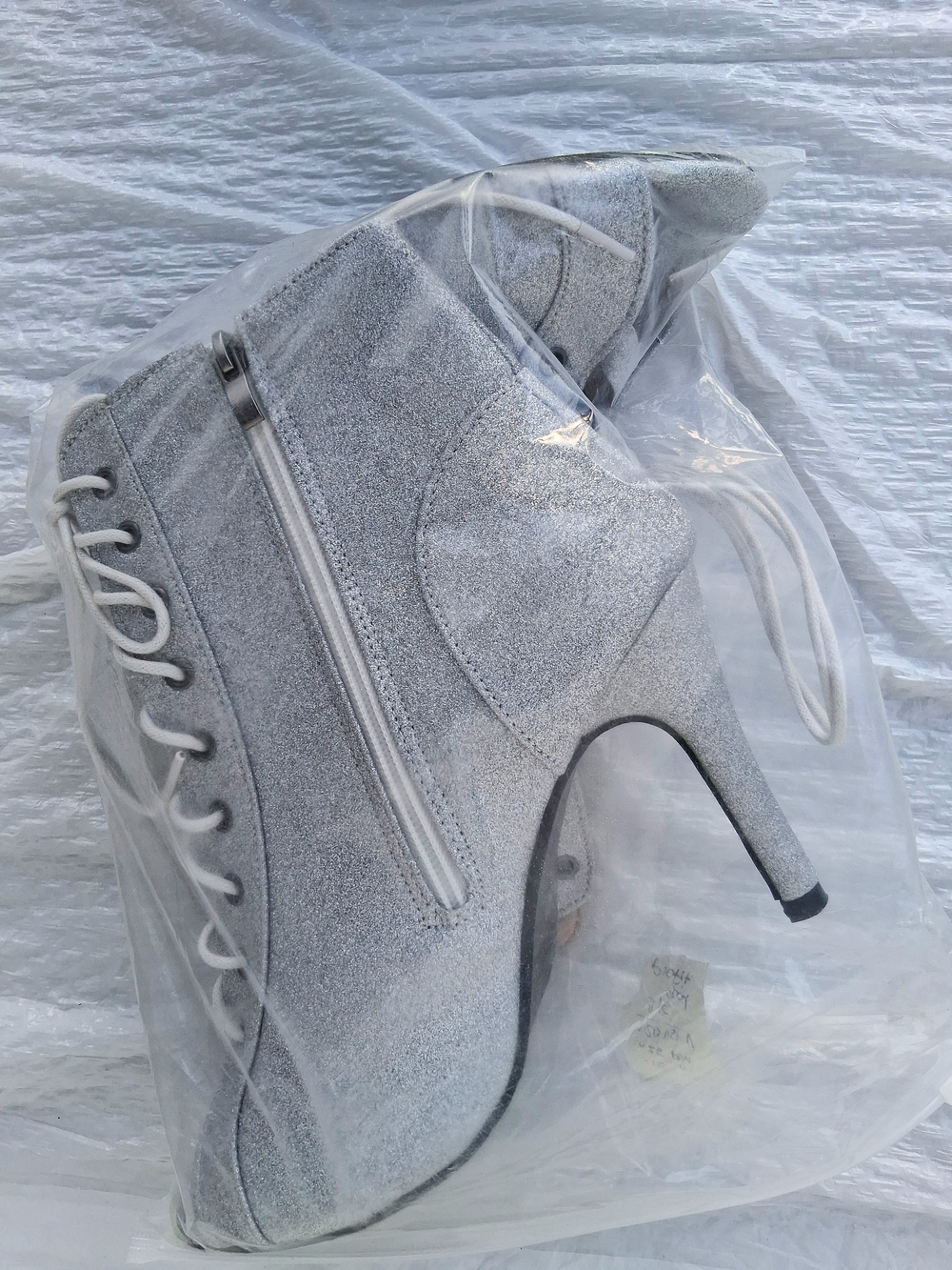 Silver Lace-Up Ankle Boot Heel with Side Zip, NWT